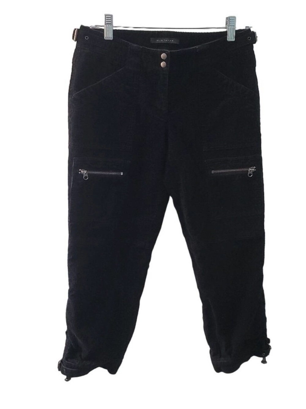 ❤️ Elie Tahari Black Corduroy Cropped Cargo Pants Sz 4